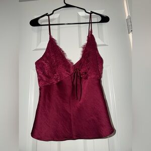 Elegant Burgundy Lace Satin Camisole
